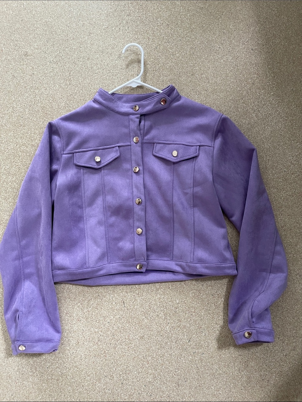 Purple Cropped Button-Front Jacket